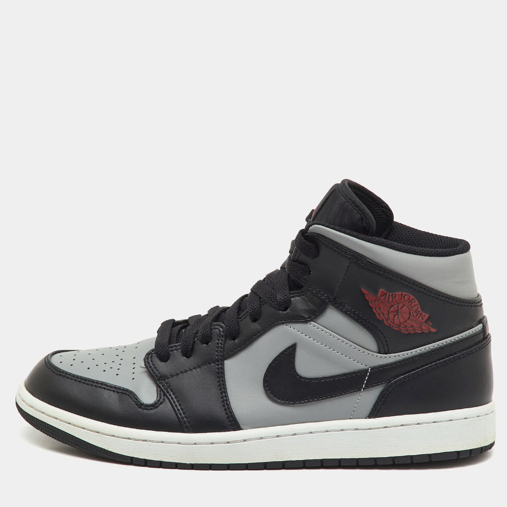 Air Jordans Black/grey Leather Jordan 1 Mid Shadow Red Sneakers