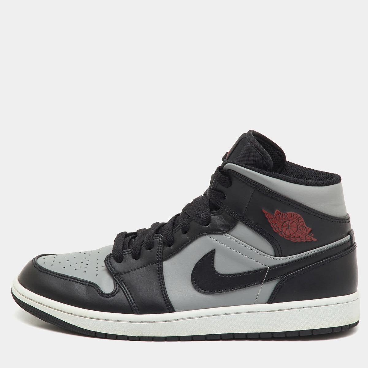 Air Jordans Black/grey Leather Jordan 1 Mid Shadow Red Sneakers