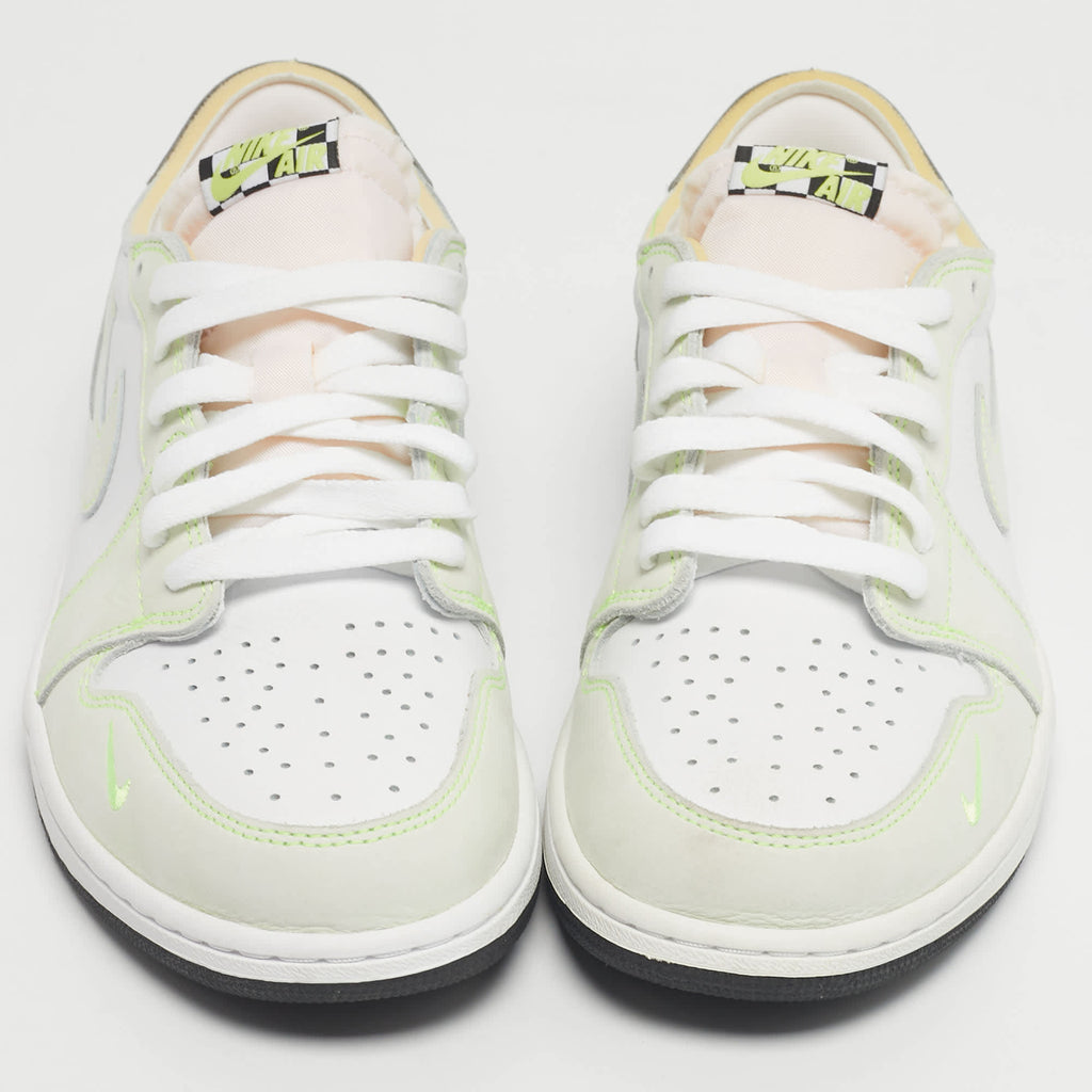 Air Jordans White/green Leather Jordan 1 Retro Low White Ghost Green Sneakers
