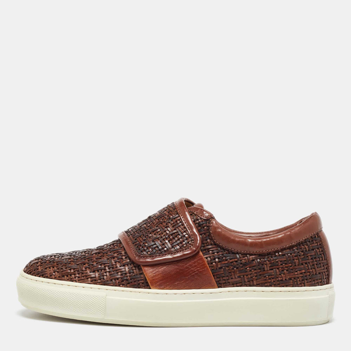 Giorgio Armani Brown Woven Leather Slip On Sneakers