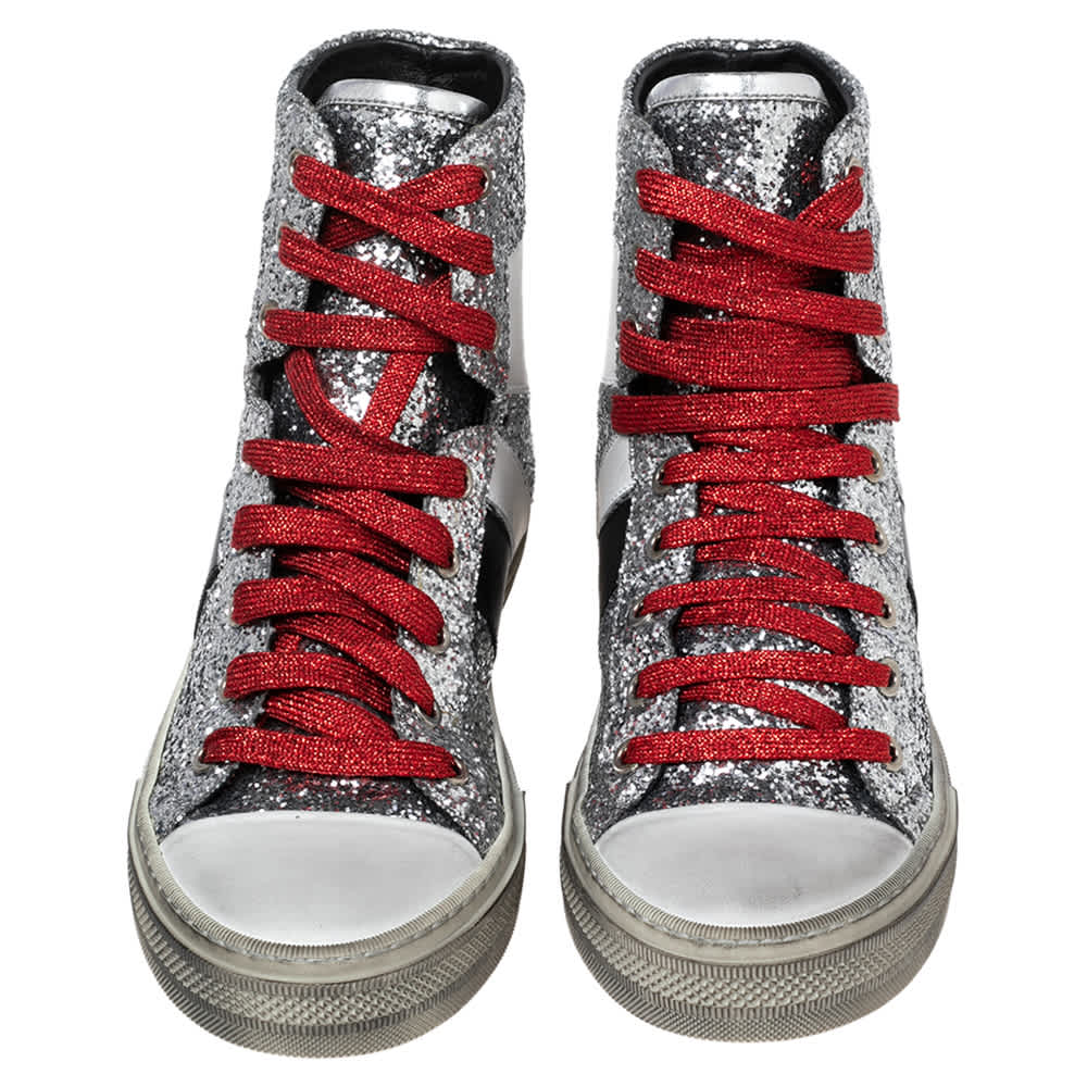 Amiri Multicolor Glitter And Leather High Top Sneakers