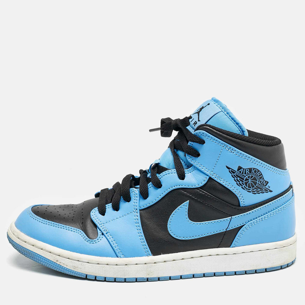 Air Jordans Blue/black Leather Jordan 1 Mid University Blue Black Sneakers