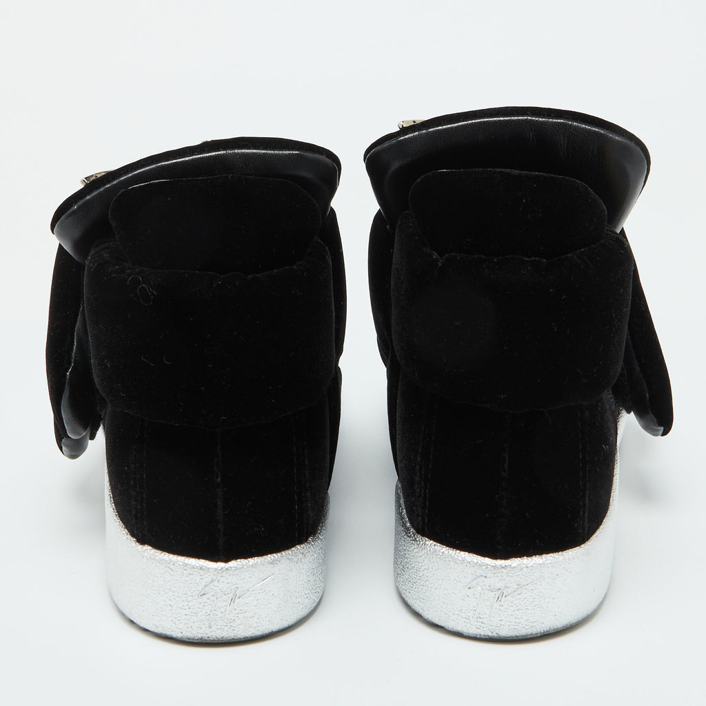 Giuseppe Zanotti Black Velvet Double Velcro Strap High Top Sneakers