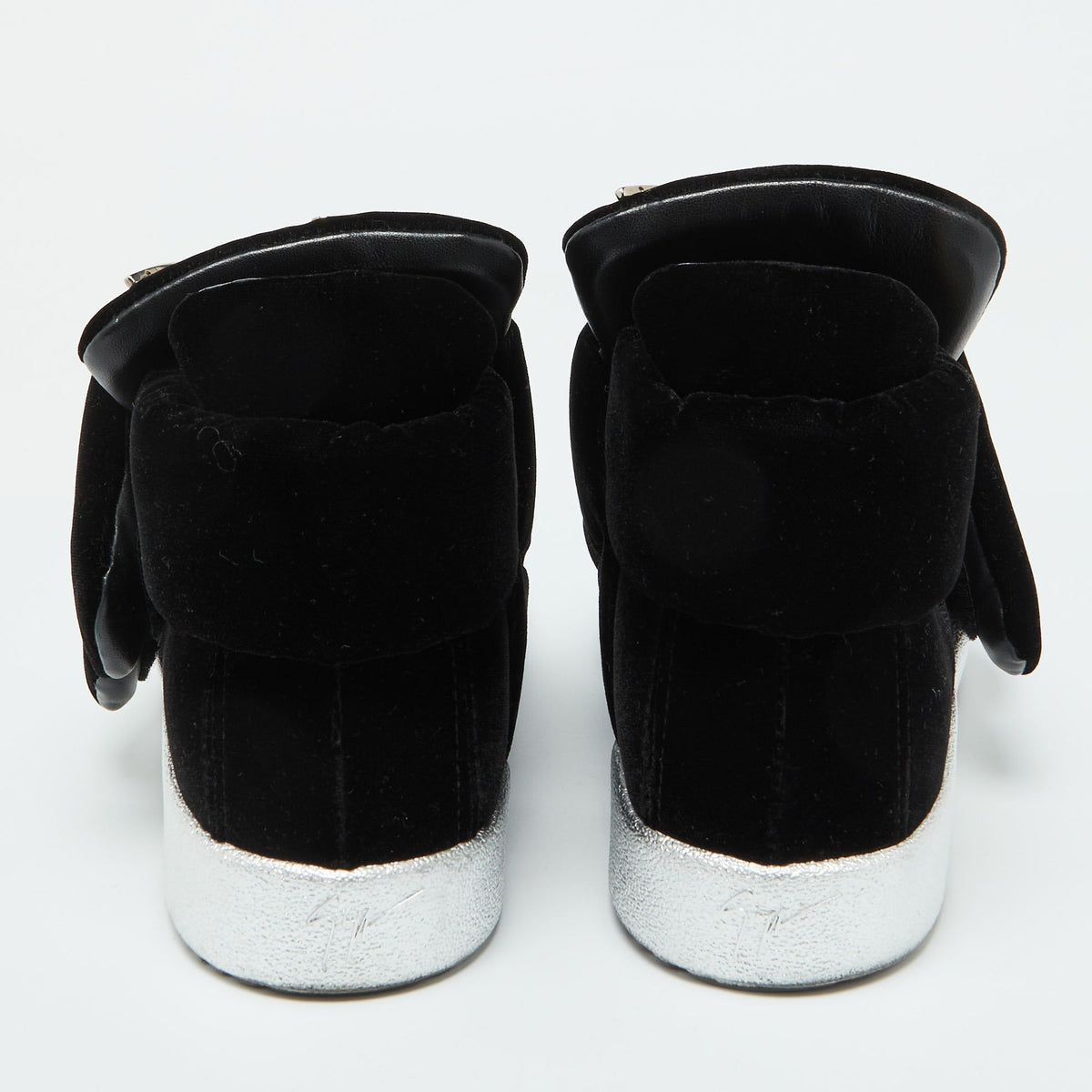 Giuseppe Zanotti Black Velvet Double Velcro Strap High Top Sneakers