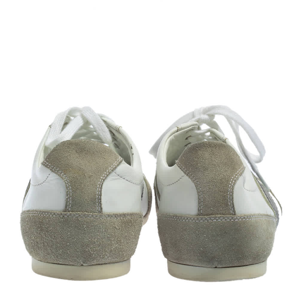 Burberry White/grey Leather And Suede Lace Up Sneakers