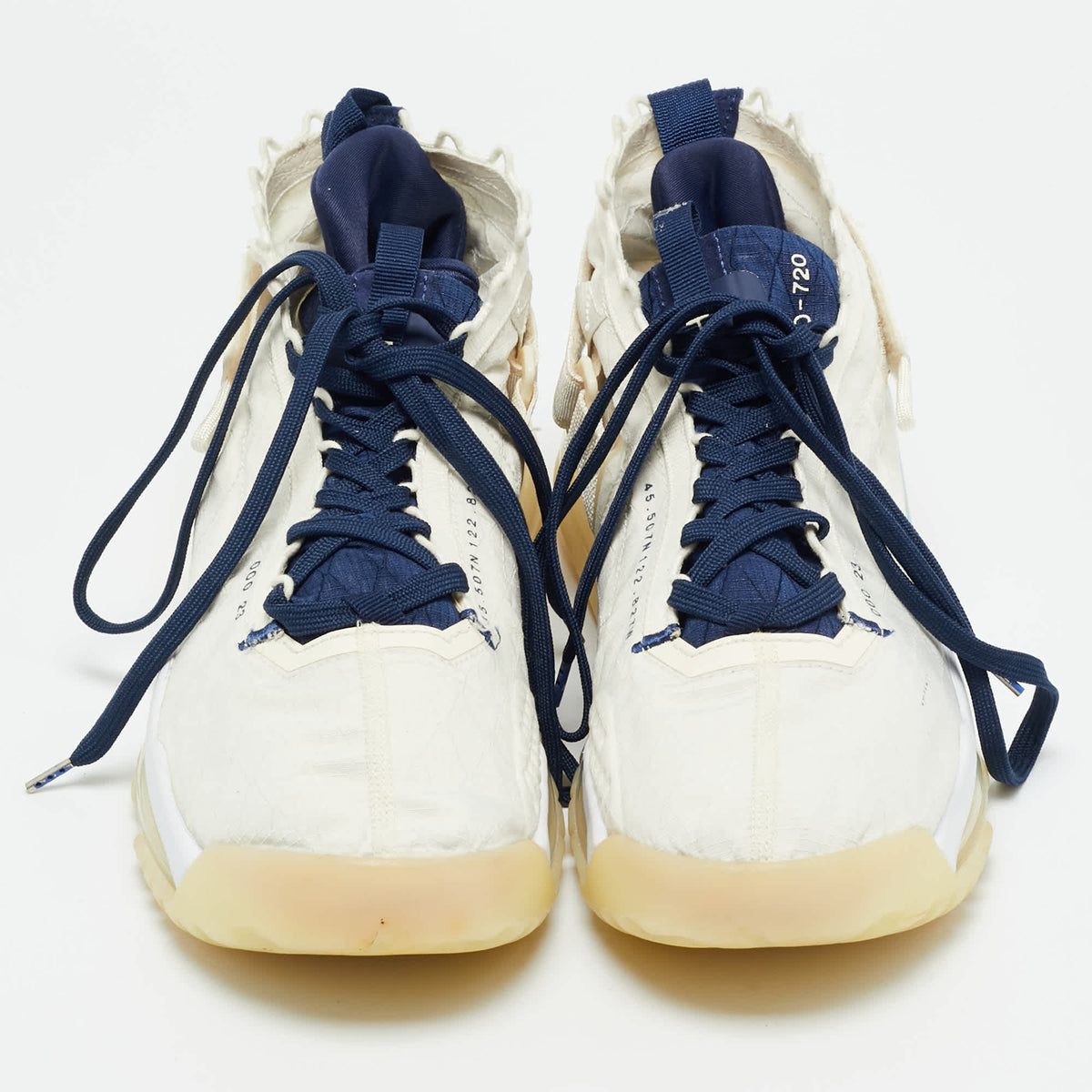 Air Jordans White/navy Blue Fabric Proto Max720 Pale Ivory High Top Sneakers