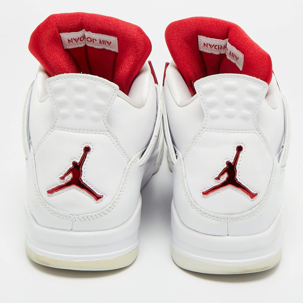 Air Jordans White Leather Jordan 4 Retro Metallic Red Sneakers